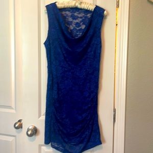 Cache Royal Blue sleeveless Lace Dress with full Satin lining.